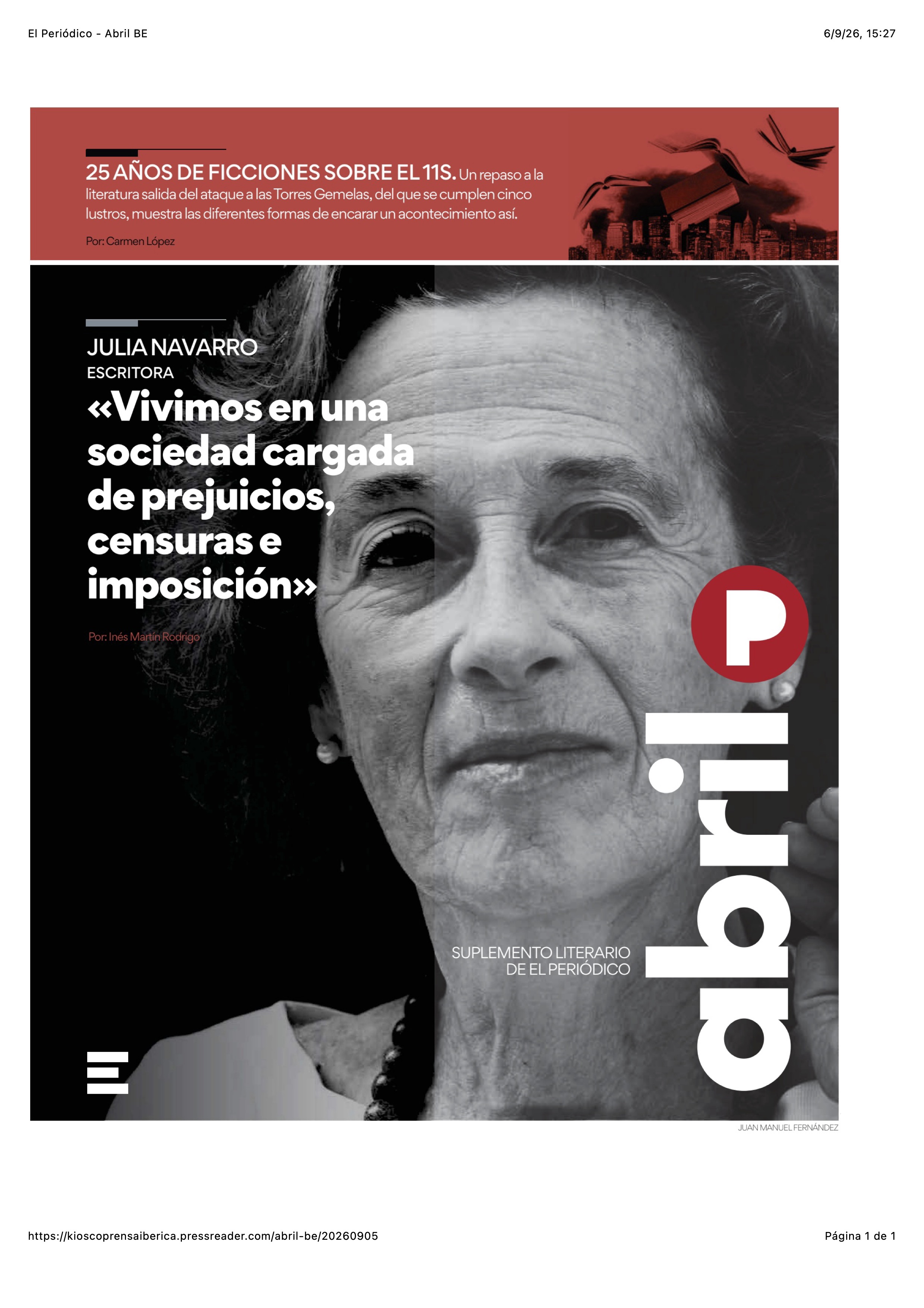 Cintia Bonino in Abril, literary supplement of El Periódico